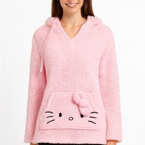 Hello Kitty Pink Sherpa Fleece Sleepwear Hoodie Pullover Pajama Top Women's L